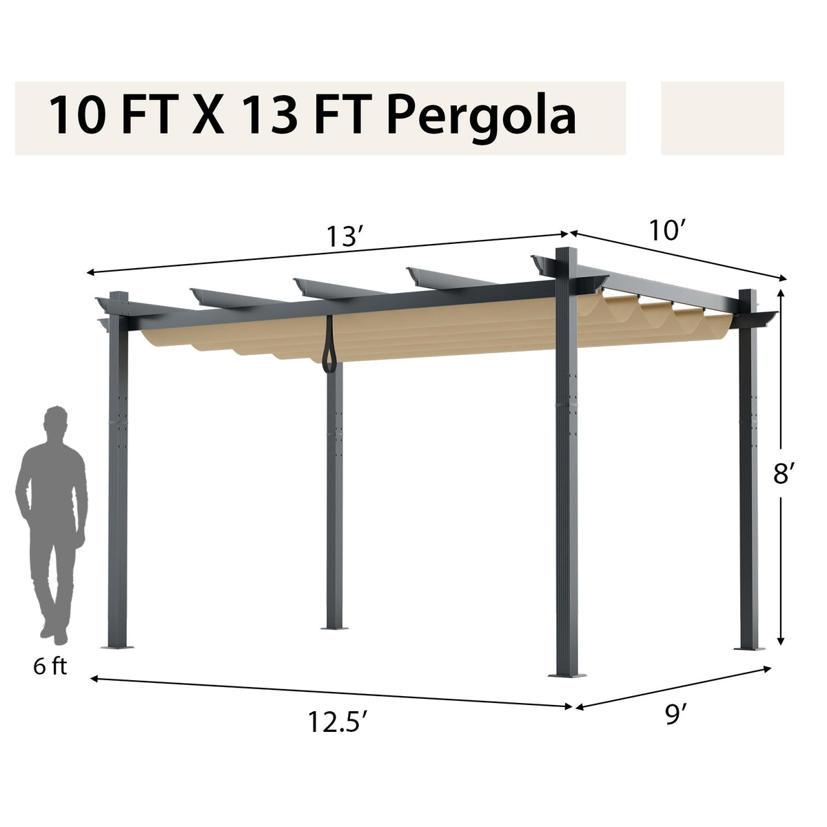 10' x 13' Retractable Aluminum Pergola Canopy