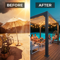 10' X 12' Louvered Pergola, Metal Outdoor Pergola with Adjustable Louvered Roof & Gutter System, Hardtop Patio Gazebo for Backyard, Deck, Garden, Dark Gray — Before & After