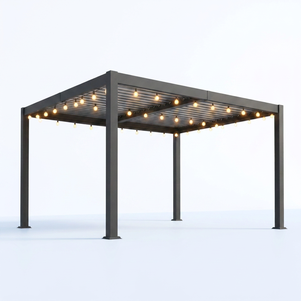10' X 12' Louvered Pergola, Metal Outdoor Pergola with Adjustable Louvered Roof & Gutter System, Hardtop Patio Gazebo for Backyard, Deck, Garden, Dark Gray — Studio Shot