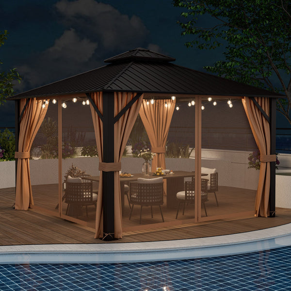 12' x 12' Double-Roof Galvanized Steel Gazebo, Coffee