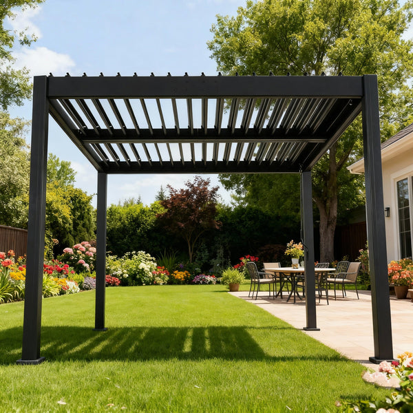 Scott Living Byron Outdoor Pergola, Matte Black Aluminum