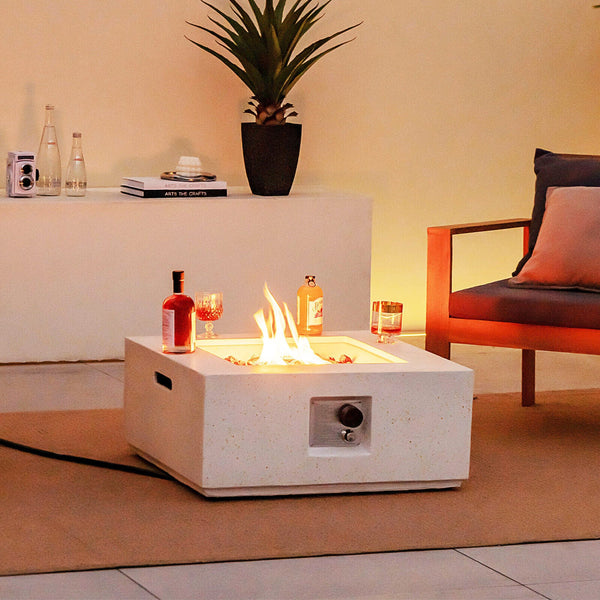 28" 40,000 BTU Square Propane Fire Pit Table, Terrazzo Finish (White)