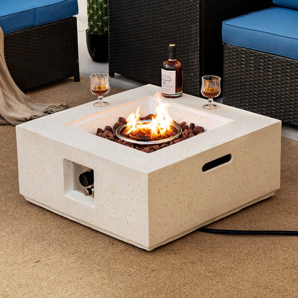 28" 40,000 BTU Square Propane Fire Pit Table, Terrazzo Finish (White)