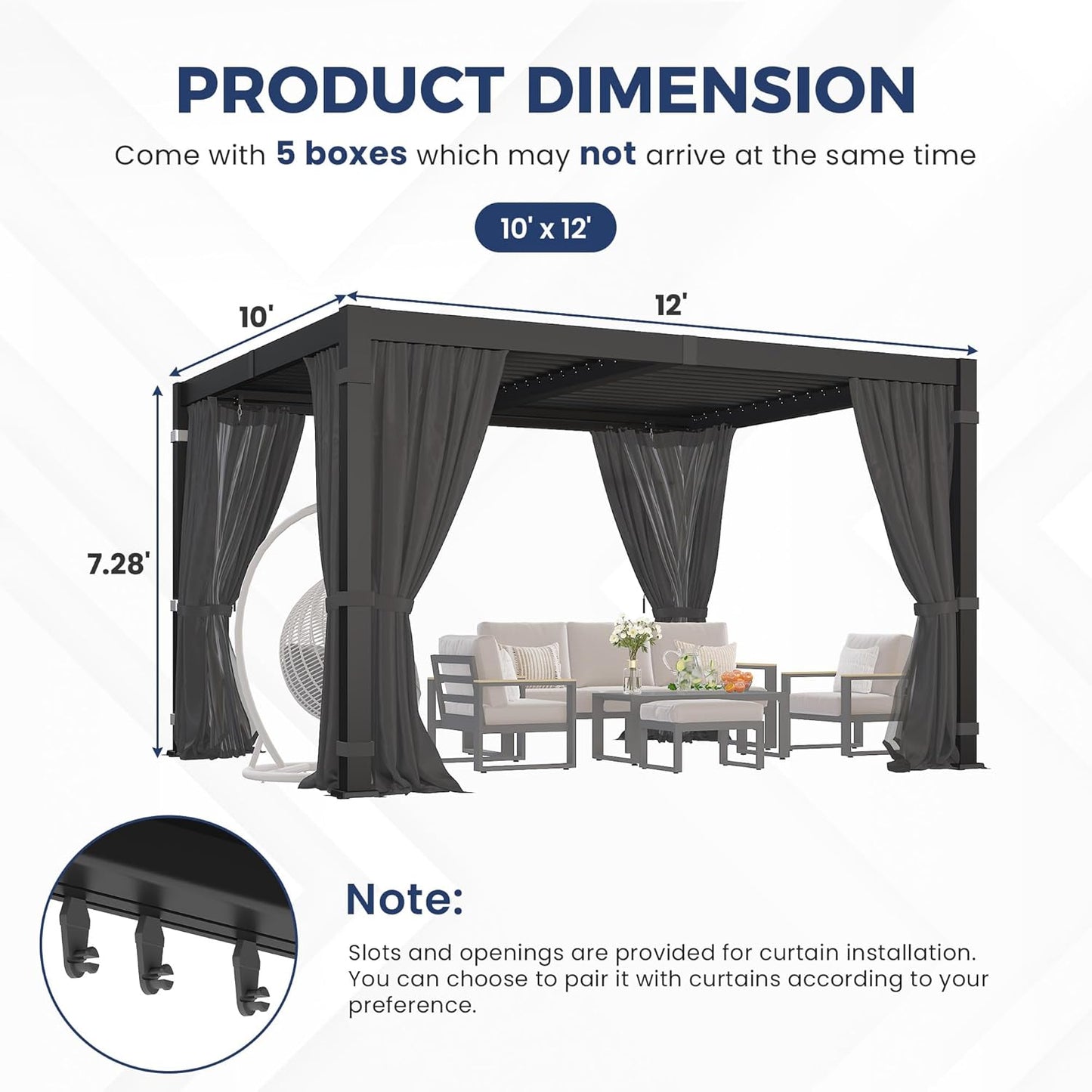 10' X 12' Louvered Pergola, Outdoor Pergola with Metal Adjustable Louvered Roof & Gutter System, Hardtop Patio Gazebo for Backyard, Patio, Garden, Dark Gray