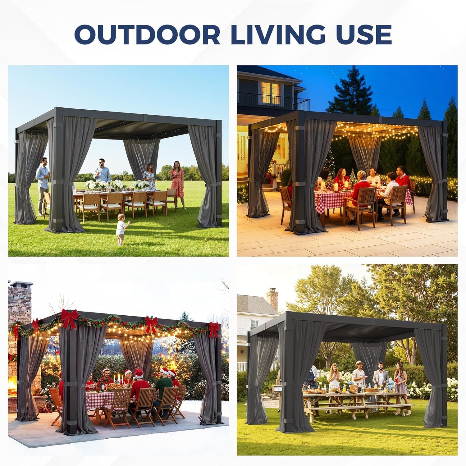 10' X 12' Louvered Pergola, Outdoor Pergola with Metal Adjustable Louvered Roof & Gutter System, Hardtop Patio Gazebo for Backyard, Patio, Garden, Dark Gray