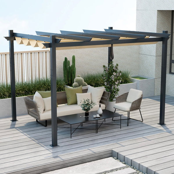 10' x 12' Retractable Pergola Canopy, Grape Trellis Design