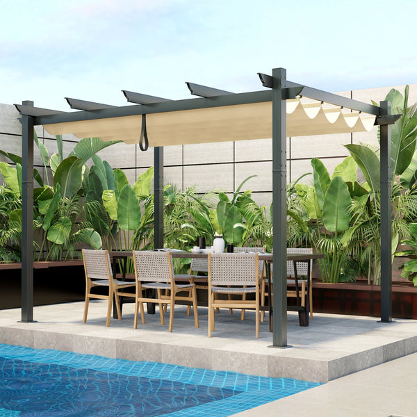 10' x 12' Retractable Pergola Canopy, Grape Trellis Design