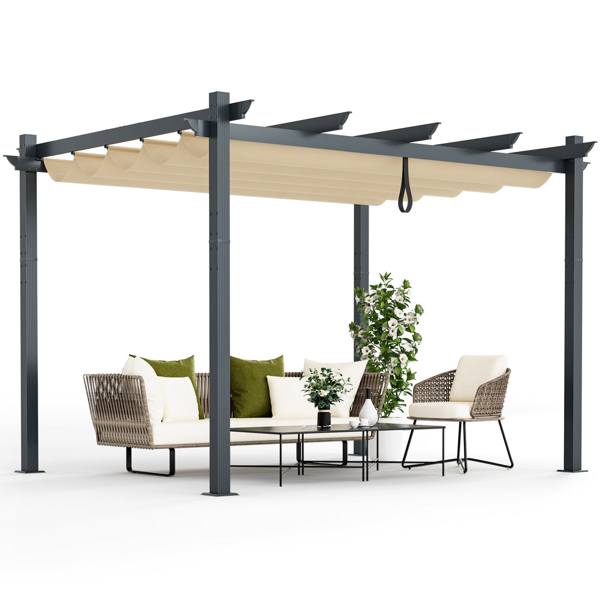10' x 12' Retractable Pergola Canopy, Grape Trellis Design