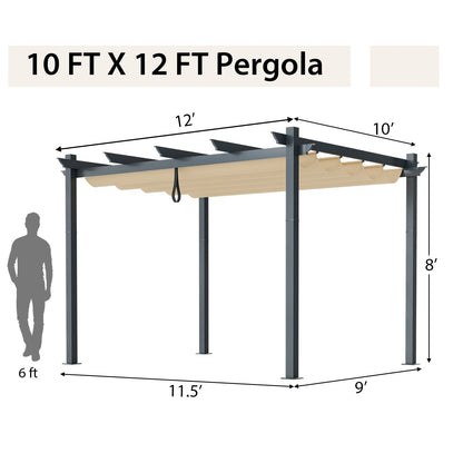 10' x 12' Retractable Pergola Canopy, Grape Trellis Design