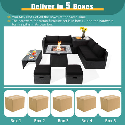 9-Piece Wicker Sectional with 35" Gas Fire Pit Table