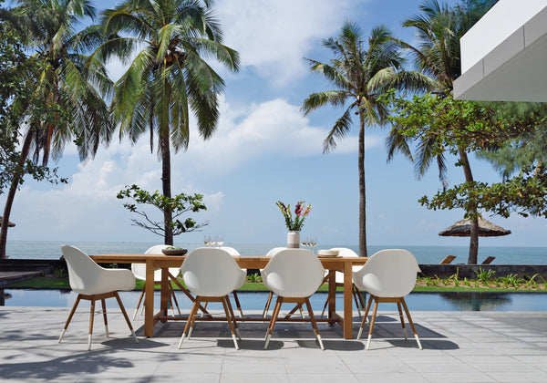 LifestyleGarden Leyland Extendable Teak Table with 8 Chamonix Armchair Dining Set