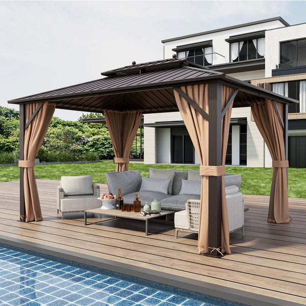 10' x 13' Double-Roof Galvanized Steel Gazebo, Coffee