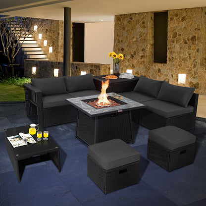 9-Piece Wicker Sectional with 35" Gas Fire Pit Table
