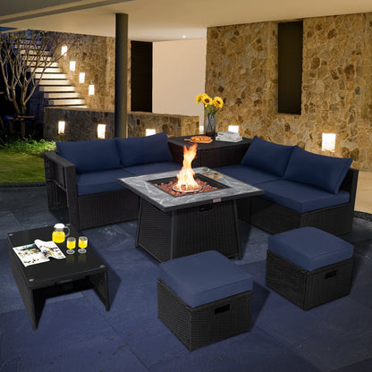 9-Piece Wicker Sectional with 35" Gas Fire Pit Table