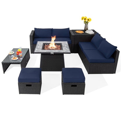 9-Piece Wicker Sectional with 35" Gas Fire Pit Table