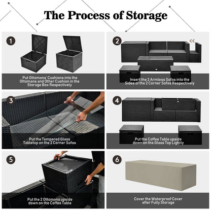 9-Piece Wicker Sectional with 35" Gas Fire Pit Table