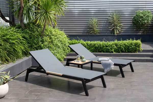 LifestyleGarden Panama Dark Stacking Wheel Lounger Set with Side Table