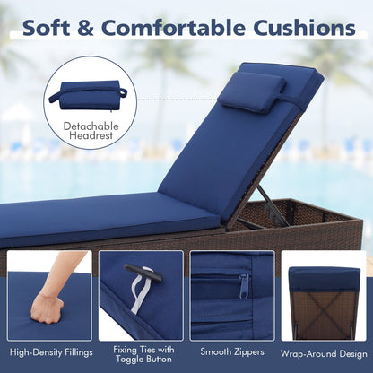Adjustable Rattan Chaise Lounge Set of 2 with Side Table, 6-Level Recline