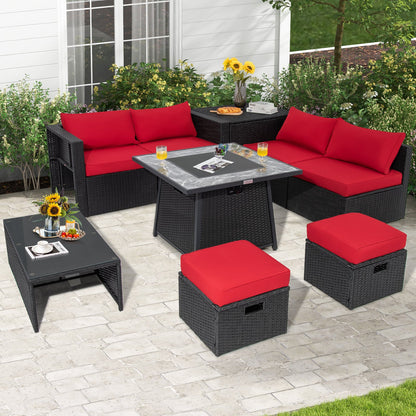 9-Piece Wicker Sectional with 35" Gas Fire Pit Table