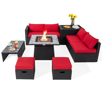 9-Piece Wicker Sectional with 35" Gas Fire Pit Table
