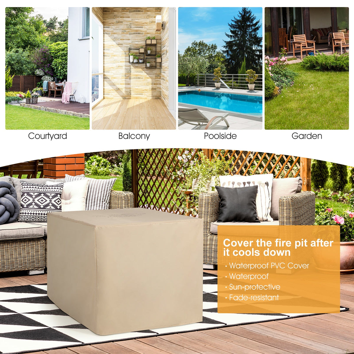 9-Piece Wicker Sectional with 35" Gas Fire Pit Table