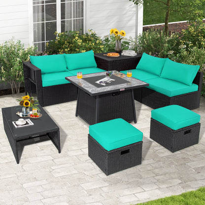 9-Piece Wicker Sectional with 35" Gas Fire Pit Table