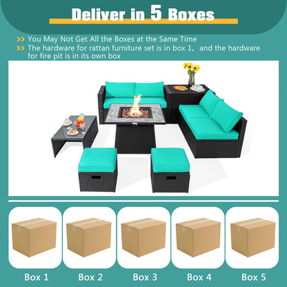 9-Piece Wicker Sectional with 35" Gas Fire Pit Table