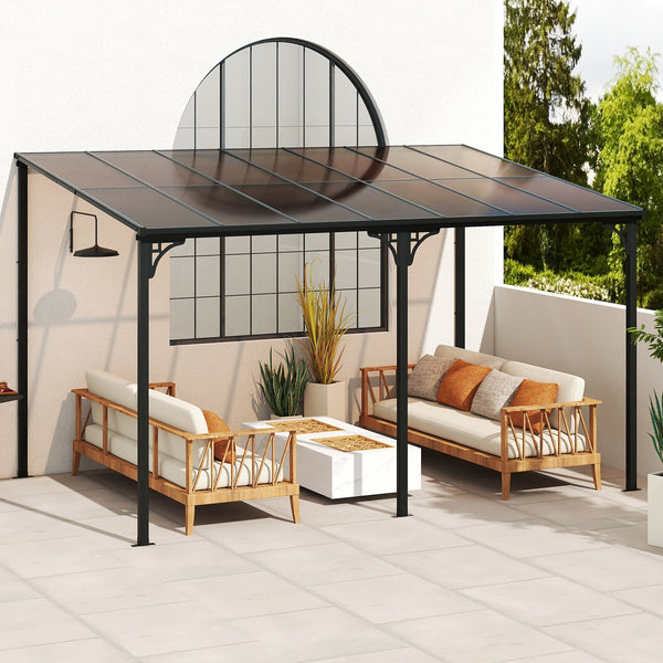 10' x 13' Wall-Mounted Hardtop Pergola, Sloped Polycarbonate Roof