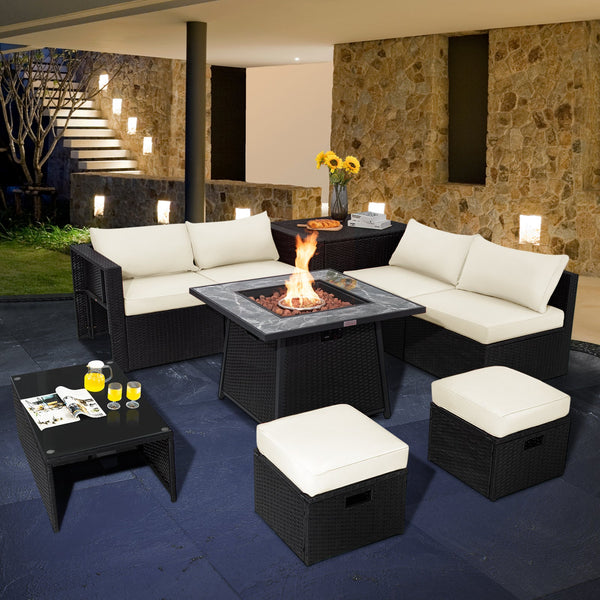 9-Piece Wicker Sectional with 35" Gas Fire Pit Table