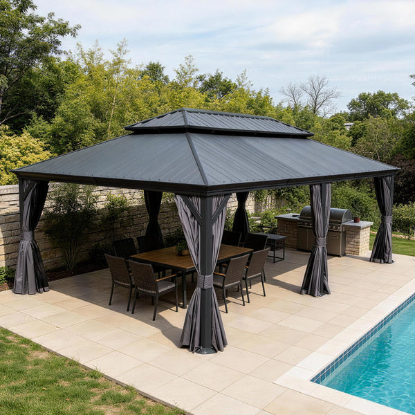14' x 24' Double-Roof Hardtop Gazebo, 60 MPH Wind Rated