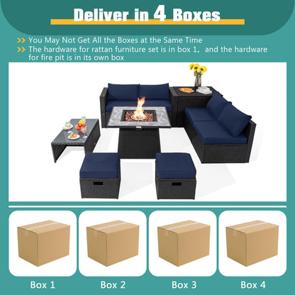 9-Piece Wicker Sectional with 35" Gas Fire Pit Table