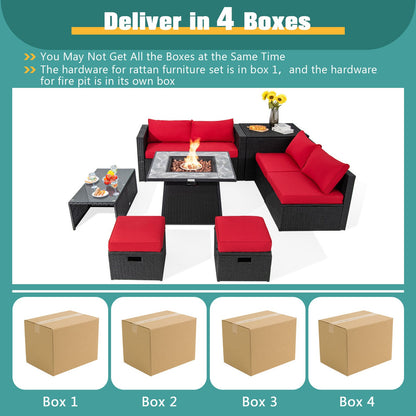 9-Piece Wicker Sectional with 35" Gas Fire Pit Table