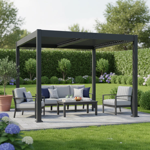 Scott Living Byron Outdoor Pergola, Matte Black Aluminum
