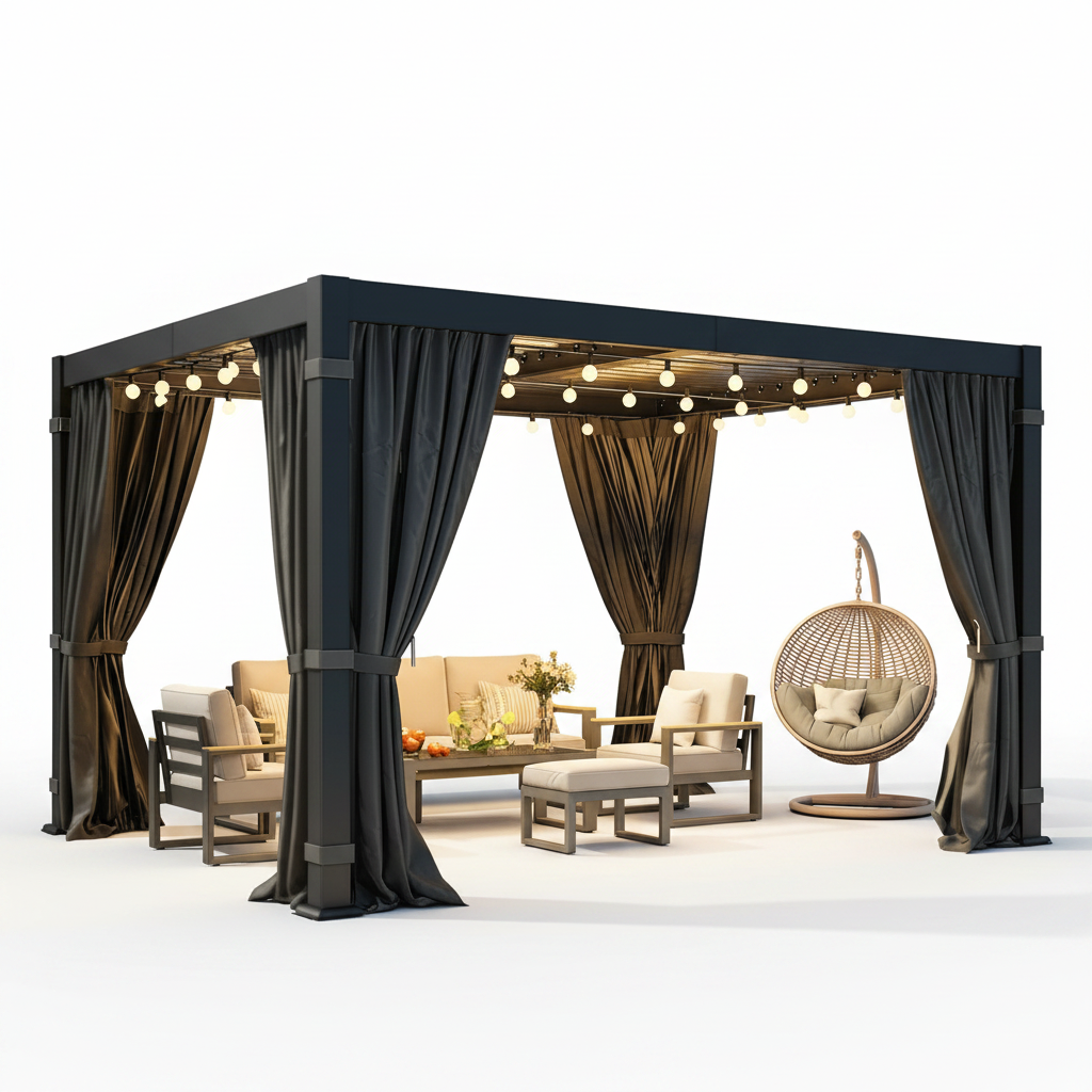 10' X 12' Louvered Pergola, Outdoor Pergola with Metal Adjustable Louvered Roof & Gutter System, Hardtop Patio Gazebo for Backyard, Patio, Garden, Dark Gray