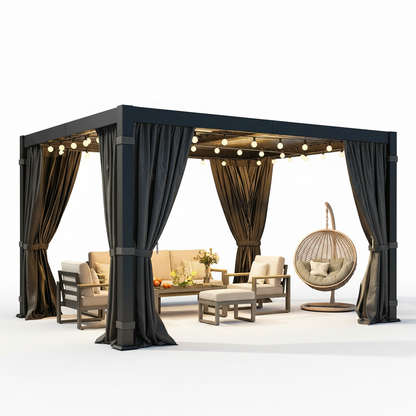 10' X 12' Louvered Pergola, Outdoor Pergola with Metal Adjustable Louvered Roof & Gutter System, Hardtop Patio Gazebo for Backyard, Patio, Garden, Dark Gray