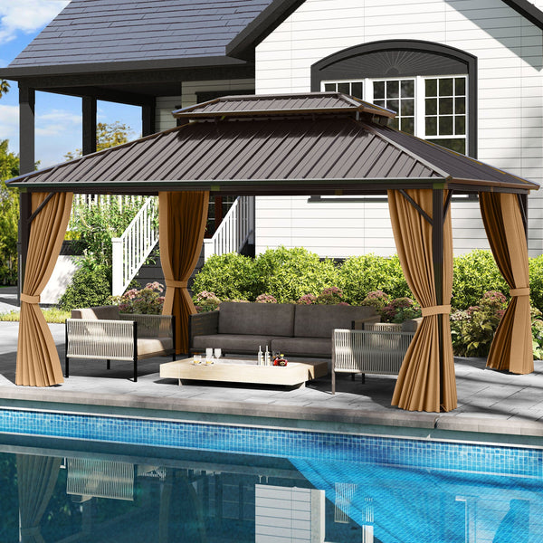16' x 12' Hardtop Gazebo, Aluminum Frame, Coffee