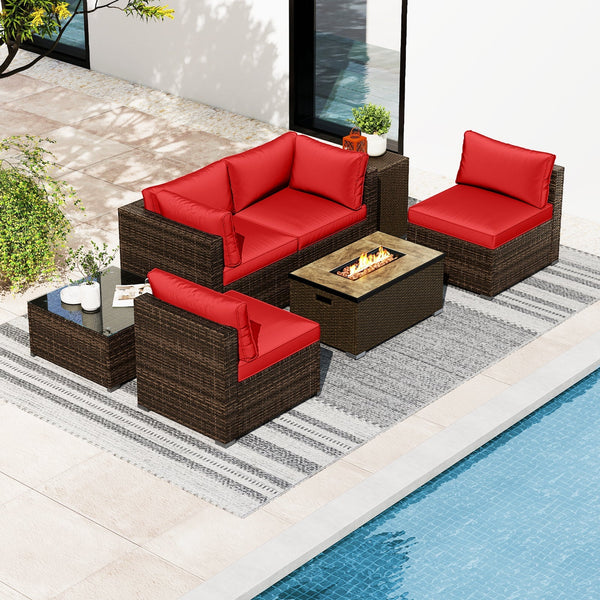 7-Piece Wicker Sectional Set with 40,000 BTU Fire Pit Table