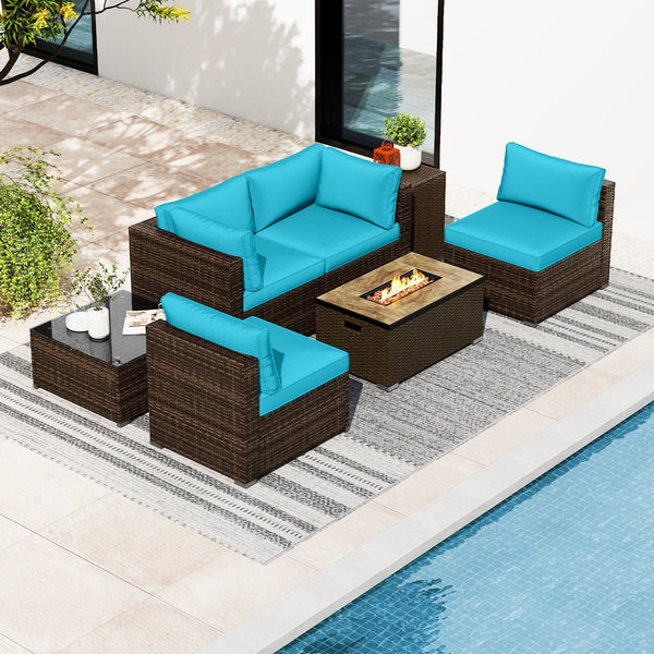 7-Piece Wicker Sectional Set with 40,000 BTU Fire Pit Table